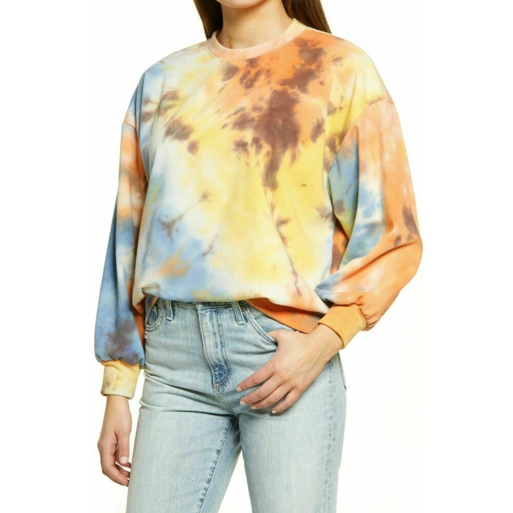 All In Favor Pullover Sweatshirt Top Size S Crew Orange Multi Tie Dye NEW B33